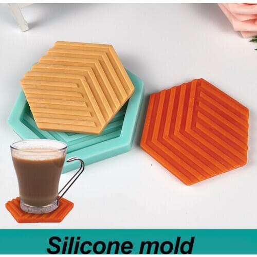 Mug Coaster Mold DIY Epoxy Mold Simple Hexagonal Shape Cake Decor Decoration Silicone Mold Kitchen Tool Accessories Crafts 2021