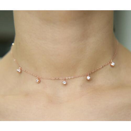 Simple delicate jewelry 100% 925 sterling silver round 3mm bezel cz charm choker dainty girl gift silver chain necklace