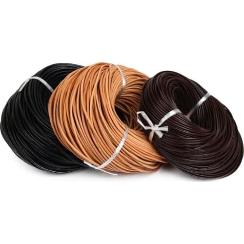 Natural Color Real Genuine Leather Cord Round Rope String For DIY Necklace Bracelet Jewelry Cord
