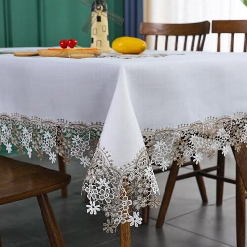 White Tablecloth Table Cover Polyester linen Lace Rectangular Flower Eurpe Fabric TV Cabinet Table Cloth Pattern Modern HM1167
