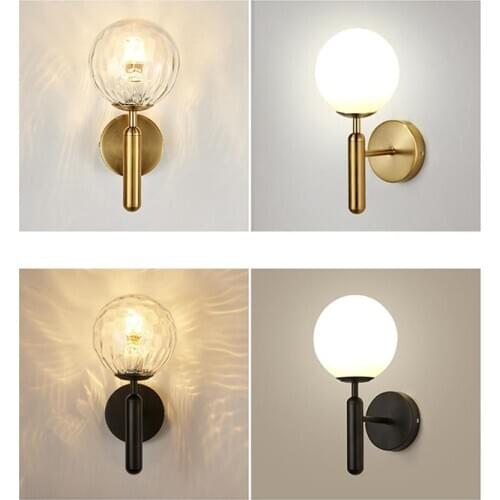 Tiooka Modern Sconces Light-fixture Black Golden Wall-Lamp with Round Ball Glass lampshade for Bedside TV Background Lighting