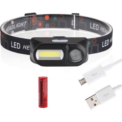 6 Modes COB XPE LED Headlight USB Charging Headlamp Camping Flashlight Hunting Frontal Head Torch by 18650 Battery with Cable