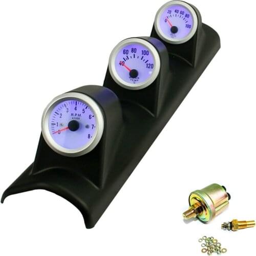 2" 52mm Blue LED Triple 3 Gauge Kit Tachometer Water Temp Oil Press Gauge Meter Racing Instrument Car Modification Speed Table