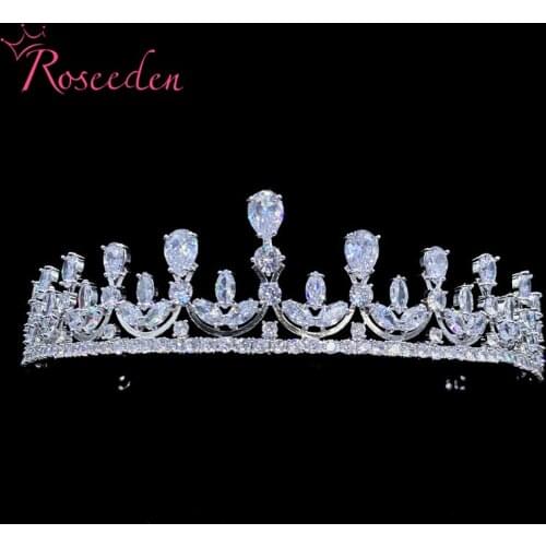 Cubic Zircon CZ Wedding Bridesmaids Tiara Rhinestones Crystal Bridal Hair Accessories Princess Crown Women Jewelry RE3635