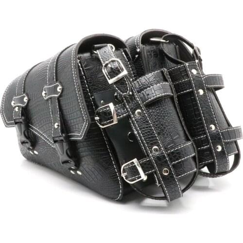 Universal Motorcycle Left/Right Side Luxury Black Storage Tool Pouch Saddle Bag Crocodile Pattern Plastic Buckle Luggage Bags