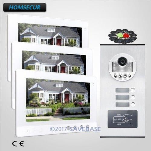 HOMSECUR 10.1" LCD Video Door Entry Intercom Kit with Outdoor Monitoring for 3 Apartment