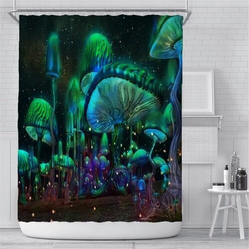 Mushroom Shower Curtains Green Plants Print Home Decor Polyester Fabric Kids Bathroom Curtain Set Waterproof Screen