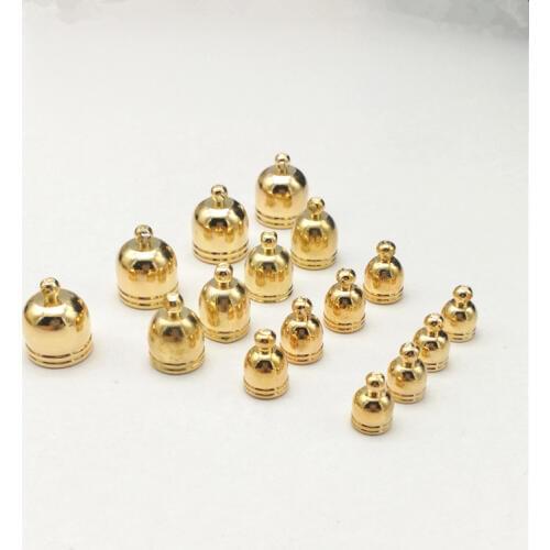 100pcs Gold color Tassels Cap Findings Beads End Caps Leather Cord Necklace Wire Rore Faux Suede Clasps Bell Shape Connector