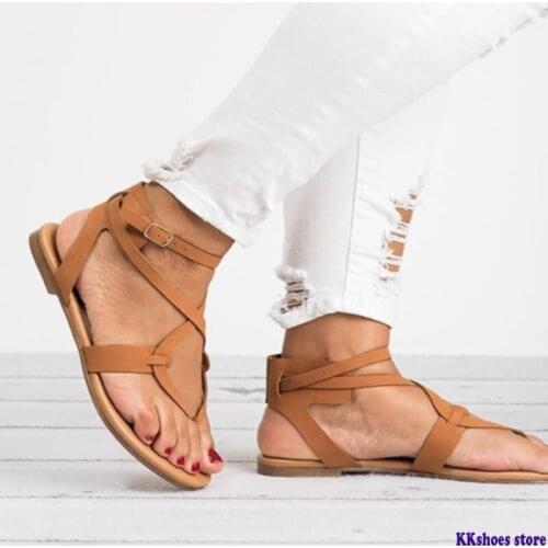 2020 Summer Women Sandals Size 35-43 Gladiator Ankle Strap Summer Shoes Woman Soft Bottom Beach Flat Sandals