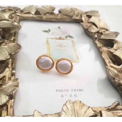 Sinya Natural baroque pearls stud earrings for women Ladies Mother Hepburn button design gold filled Jewelry