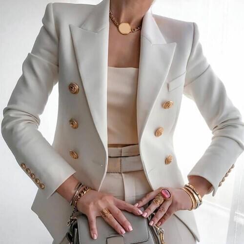 Office Ladies Blazers for Women Solid Color Long Sleeve double-breasted business Blazer Women slim Jacket Coat blazer feminino