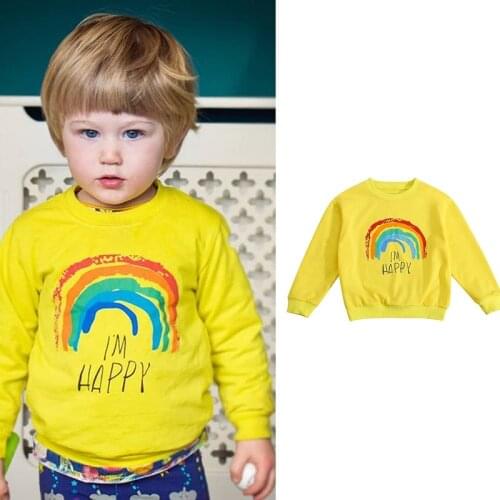 FOCUSNORM 1-6Y Toddler Kids Boy Girl Sweatshirt Outwear Long Sleeve Rainbow Print Pullover Tops Spring Autumn Clothes