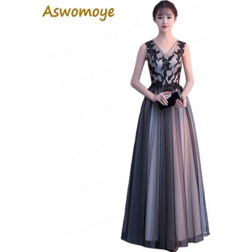 2018 New Stylish Long Evening Dress V-Neck Party Dresses Beading A-Line Formal Prom Dress Appliques robe de soiree Custom Size