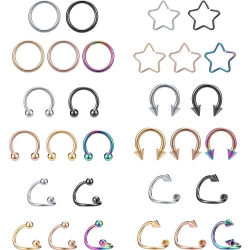 ZS Segment Nose Ring 5PCS 16G 316L Stainless Steel Nipple Clicker Ear Cartilage Tragus Helix Lip Piercing Unisex Body Jewelry