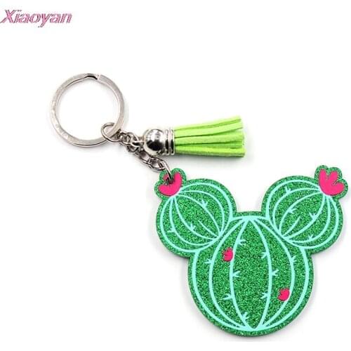 1piece) kc051-Acrylic Cactus Keychain, Women Gift Battery Glitter Acrylic Keychain