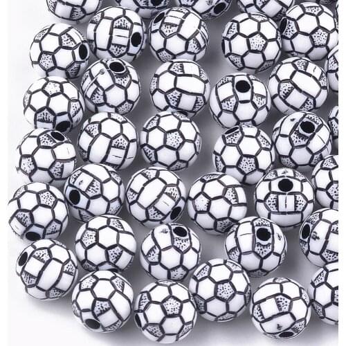 100pcs 10mm Crafts Style Opaque Acrylic Beads Sports FootBall Loose Beads for DIY Jewelry Making Bracelet Accessories Supplies