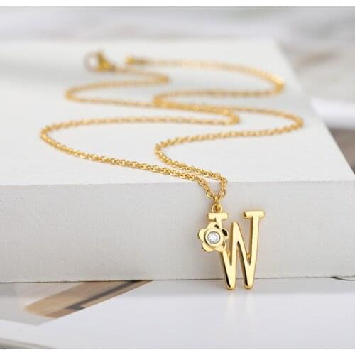 Initial A-Z Letter Necklace For Women With Crystal Flower Gold Chain Charm Alphabet Pendant Necklaces Jewelry Christmas Gifts