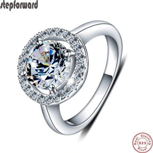 AAA Zircon Jewelry Wedding Engagement Rings For Women Fashion Beautiful Big Round Crystal 925 Real Silver Ring For Girls G