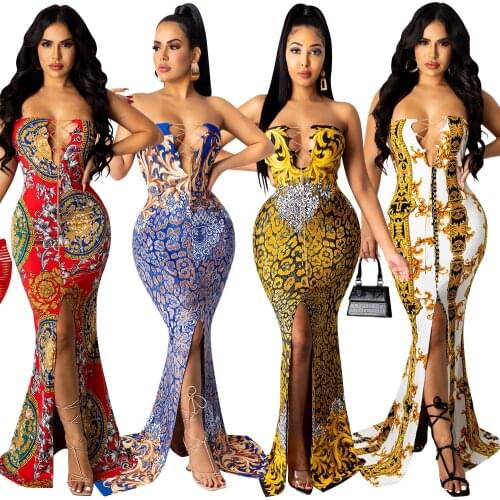 Adogirl Elegant Vintage Floral Print Long Prom Dresses Women Sexy Off Shoulder High Slit Bodycon Slim Party Vestidos Max
