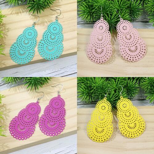 Bohemian Ethnic Long Hollow Drop Earrings for Women Vintage Colorful Carved Geometric Copper Alloy Earrings Boho Party Jewelry