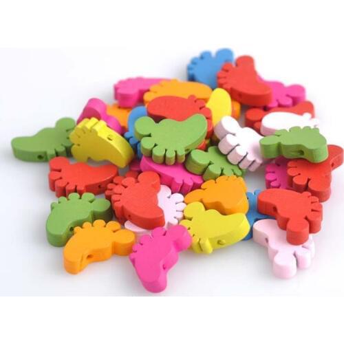 2018 New Wholesale 22x18mm 50pcs Multicolor painted Wooden cute Foot Spacer Loose beads Fit kids Handmake DIY Accessory MT1142X