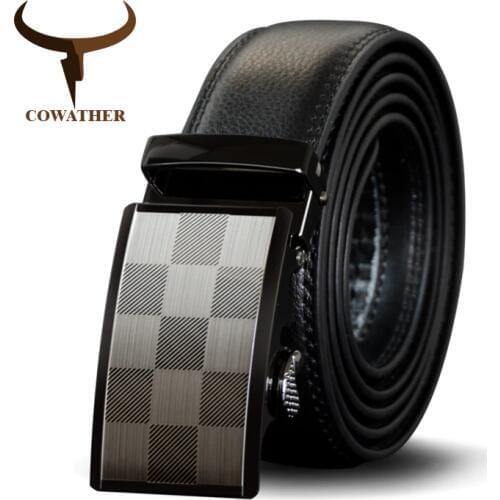 COWATHER High Quality Cow Genuine Leather Men Belt Cowhide Male Strap Automatic Buckle Belts Fashion New Alloy Buckle Men Straps