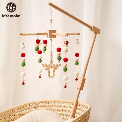 Lets Make1Pcs Baby Christmas Series Creative Mobile Bed Bell Rattles Newborn Toy Wooden Fluffy Ball Crib Decoration Wind Chimes