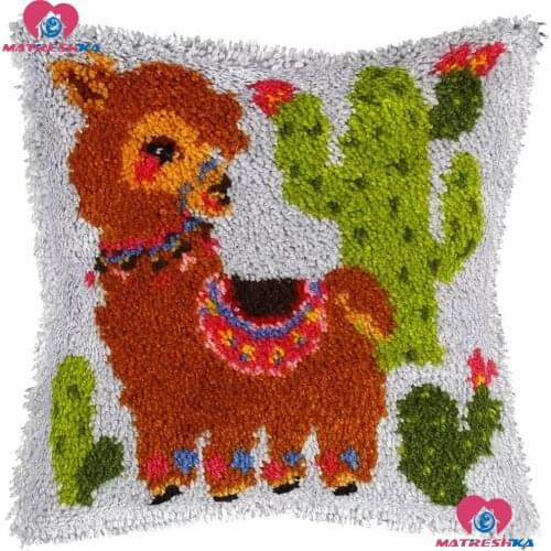 DIY Latch Hook Kits cross stitch pillow Embroidery Deer cactus Cushion Cover Accessories Printed Canvas handwerken knooppakket