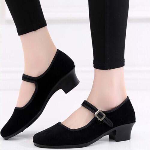 USHINE EU34-41 Black Flannel Outdoor Resistant Folk Ballet Yoga Teacher Ballroom latin Dance Sneakers Women Girls