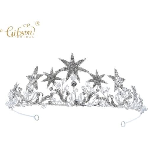 Exquisite Elegant Rhinestone Crystal Stars Crown And Earring Hair Accessories Bridal Wedding Crown