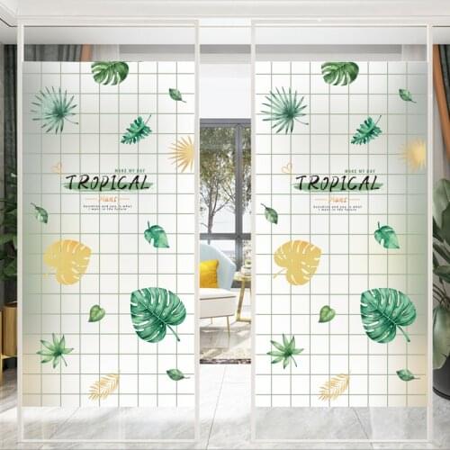 Green plant pattern electrostatic frosted glass sticker window anti-peep film opaque anti-light bathroom window grille film