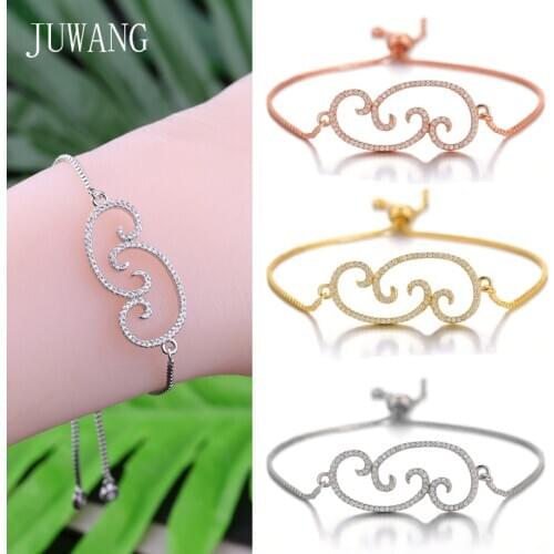 JUWANG 2020 New Fashion Zirconia Pave Setting Charm Bracelets For Woman Girls Gifts Adjustable Chain Bracelet Bangles Jewelry