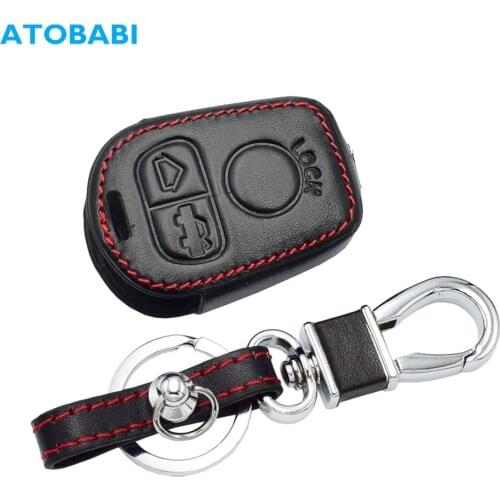 Leather Car Key Case For BMW E31 E32 E34 E36 E38 E39 E46 Z3 3 Buttons Remote Fob Cover Keychain Protector Bag Auto Accessories
