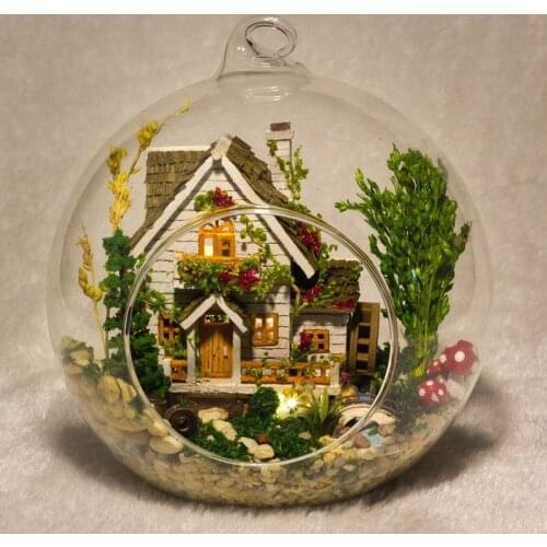 G015 DIY doll house miniatura mini glass ball model building Kits wooden Miniature Dollhouse Toy Gift Forest Villa free shipping