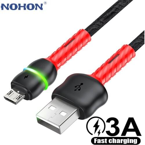 LED Micro USB Cable For Samsung Huawei Honor 10i Redmi Nokia microusb Android Fast Charge Mobile Phone Cord 1m Charger Data Wire