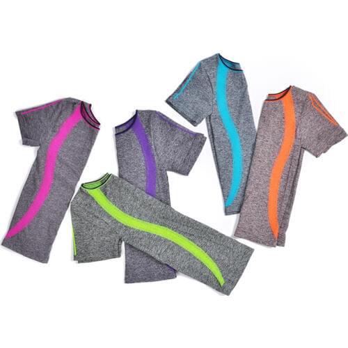 S-XL sell patchwork Solid Short Sleeves Quick Drying Spandex Workout Women Top Clothes Jeggings Tees for girls