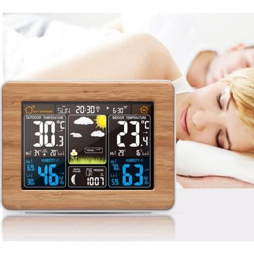 Forecast Weather Station LCD Screen Digital Alarm Clock RF Wireless Sensor Indoor Temperature Humidity Meter Barometer