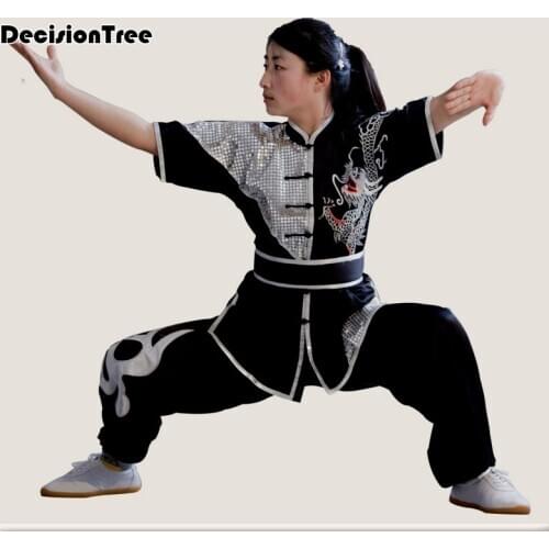 2021 tai chi wushu shaolin monk martial arts kung fu uniform wing chun uniform embroidered dragon demo outfit men and women