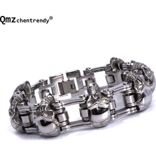 220 * 23mm 316L Stainless Steel Mens Skeleton Skull bracelet Big Huge Heavy Solid Ghost bangle motorcycle Biker Punk Jewerly
