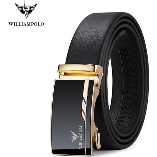 WILLIAMPOLO Genuine leather Business Belt Men Top Quality Luxury high quality Leather for Men Strap Male Metal Automatic Buckle