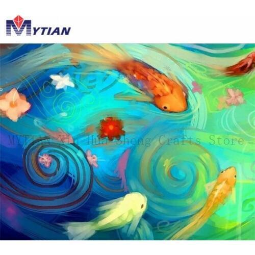 Koi Fish Pond,Goldfish,5D DIY Diamond Painting,Full Square Round Drill Diamond Embroidery Cross Stitch Kits Mosaic Home Decor