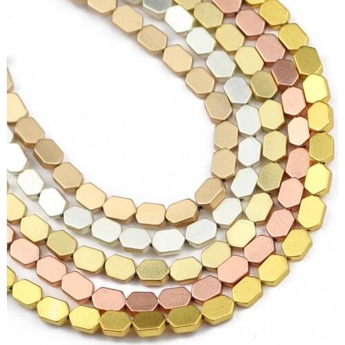 Natural Matte Rose Gold Silvers Hexagon Hematite Stone 4X6mm Spacers Loose Beads For Jewelry Making Diy Bracelet Accessories