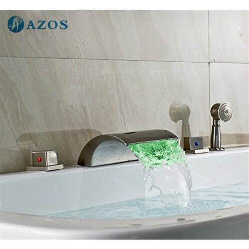 Bathtub Shower Faucets LED Light Nickel Brush Bathroom Suana 5pc Sets Showerhead,Diverter,Two Handles,Shower Hose YGWJ045