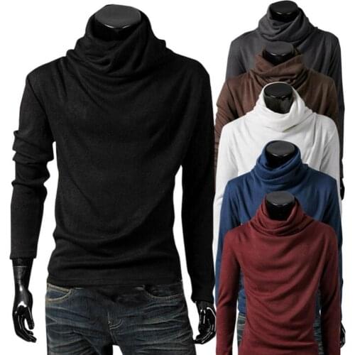2021 Winter New Mens Turtleneck Pullovers Chic Men Solid Color Heap Collar Long Sleeve Pullover Bottoming Top Slim T-shirt 2XL