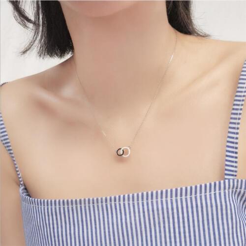 2019 New Fashion Silver 925 Girls Clavicle Necklace Jewelry Female Trendy Crystal Double Round Pendant Necklace Princess Bijou