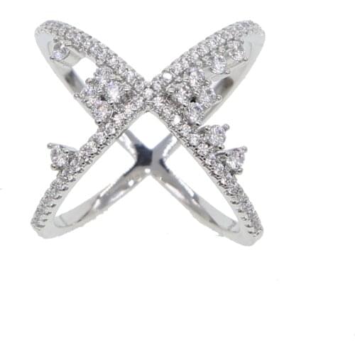 2021 new arrived luxury bling jewelry Criss cross X shape wedding engagement design silver color cz cubic zirconia ring