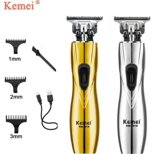 Kemei New Professional Cordless Hair Trimmer Hollow Design Carbon Steel Blade Hair Clipper Edge Cutting Hair Trimming Machine