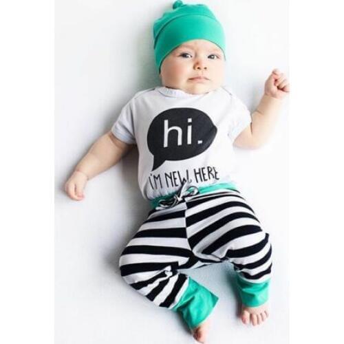 Newborn Baby Boys Girls Tops Romper Jumpsuit +Pants + Hat Outfits Set Clothes Striped Clothing Spring Summer Suit Casual