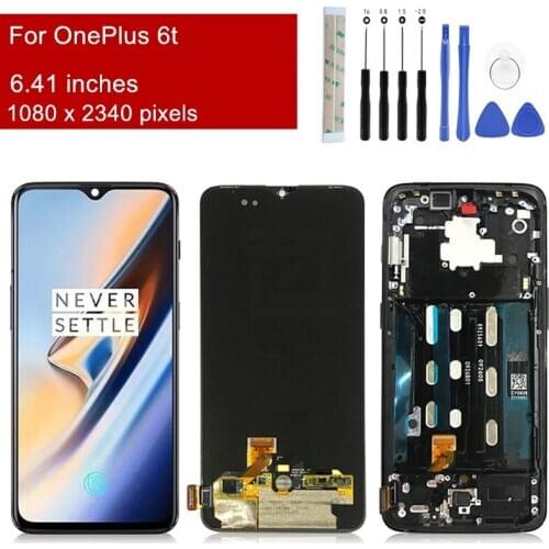 OLED for OnePlus 6T LCD Display Touch Screen Digitizer assembly with frame 6T screen replacement repair parts 6.41"