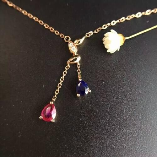 0.500ct+0.012ct 18K Gold Natural Ruby Sapphire and Pendant Necklace Diamond inlaid 2016 Factory Direct Fine Ruby-Jewelry